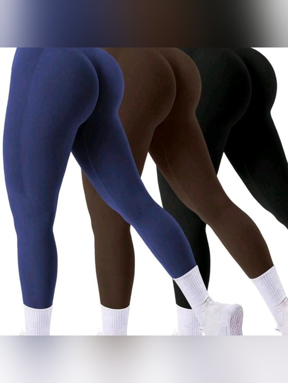 SHEIN High Waist Seamless Leggings Set in Navy, Brown & Black